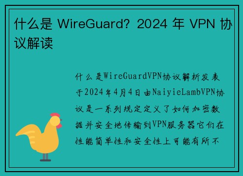 什么是 WireGuard？2024 年 VPN 协议解读