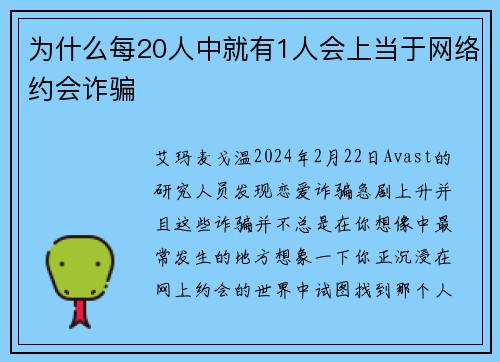 为什么每20人中就有1人会上当于网络约会诈骗 